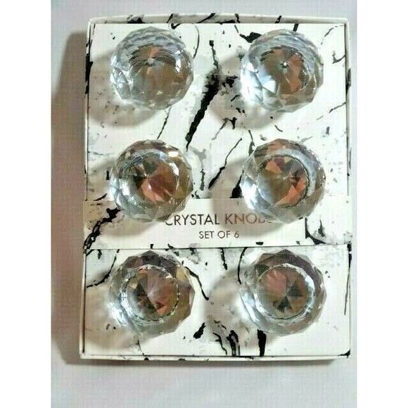Isaac Jacobs Round Clear Glass Knobs Drawer Pulls 6-Pc Kitchen Cabinets NEW - Picture 3 of 4